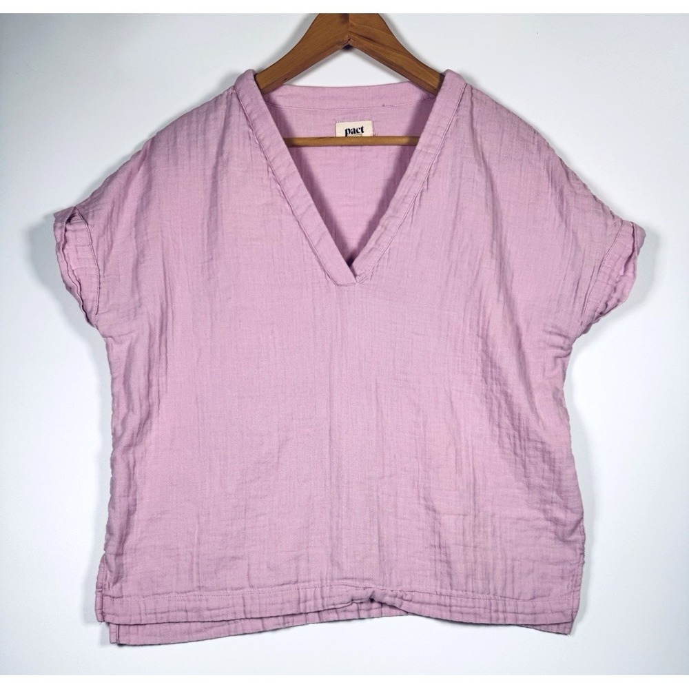 Pact Gauze Top Womens Medium Pink Lavender Organic Cotton V‎ Neck Minimalist
